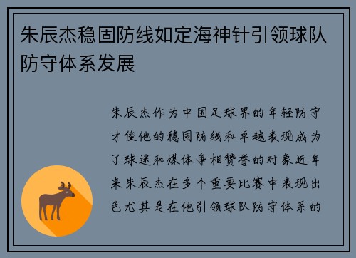 朱辰杰稳固防线如定海神针引领球队防守体系发展